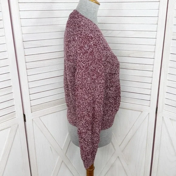 Old Navy Marled Pointelle Knit V Neck Crop Cardigan Sweater Burgundy Red Small - Picture 4 of 14